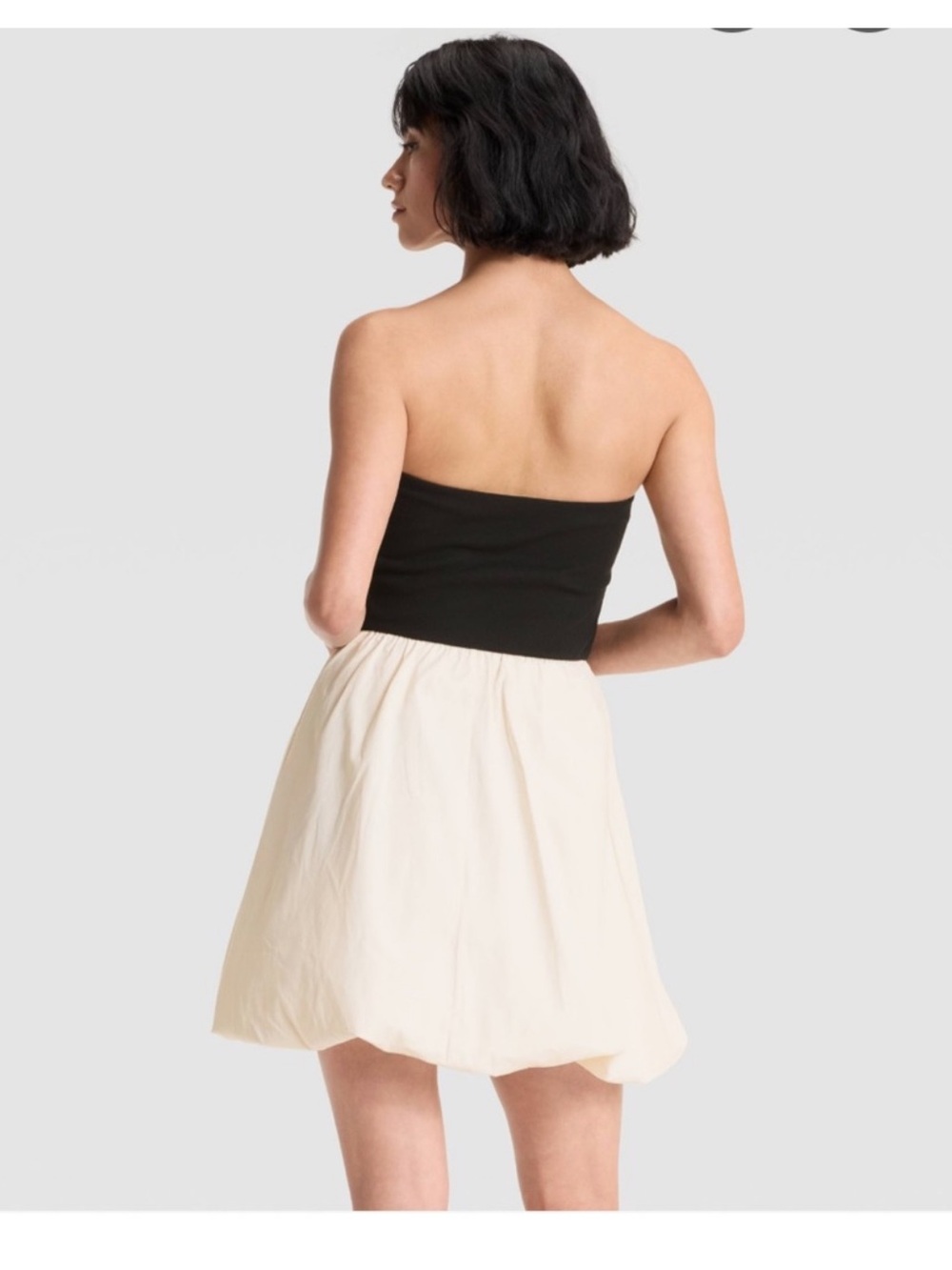 a new day Black Ribbed Strapless dress with bubble, hem, black and cream nwt - Picture 2 of 15